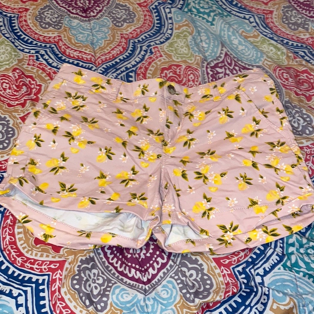 Pink shorts with yellow flowers